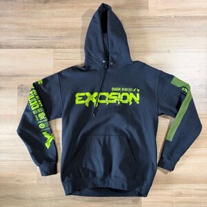 Excision Hoodie Neon Green Black Sz L EDM Merch Cyber Ravecore Festival Techwear